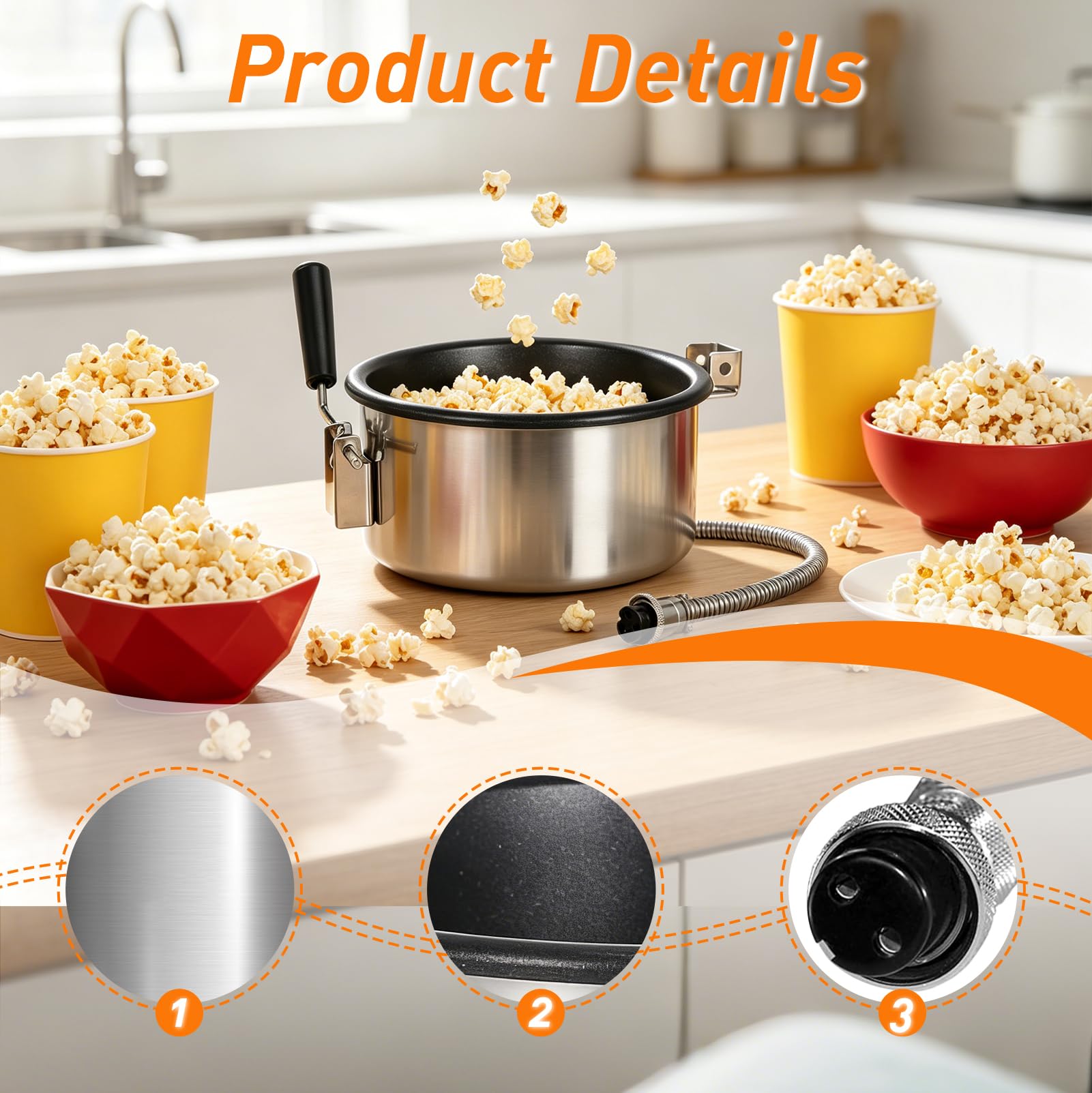 Popcorntopf mit Antihaft 15mm 3-Loch-Anschluss, Anti-Anbrenn-Aufsatz für Heißluft-Popcornmaschinen,Mais und Snack (Kapazität: 8oz, Ø 210mm)