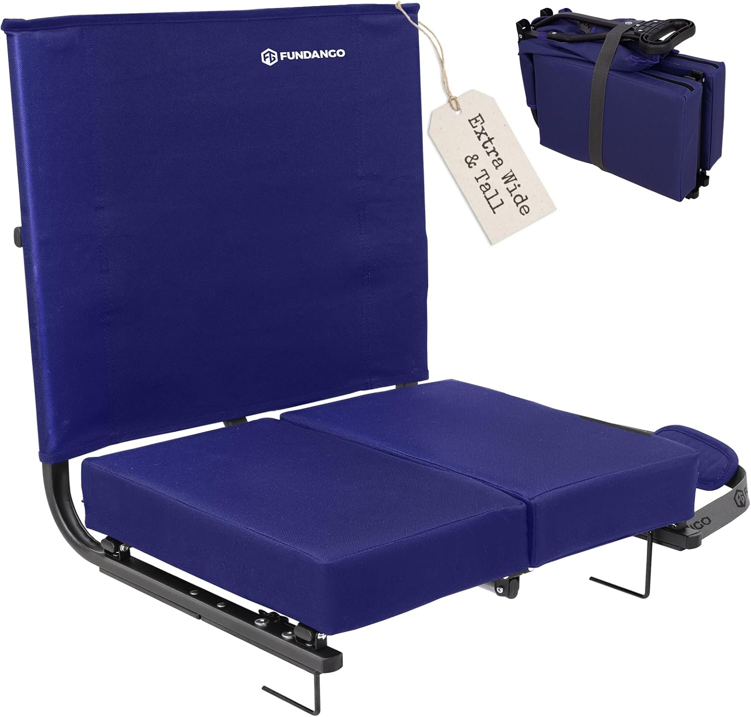FUNDANGO Extra Wide Stadium Seats with Back Support for Adults, Padded Bleacher Chairs with Back and Cushion, Folding Bleacher Seats with Shoulder Strap for Football Baseball Sports