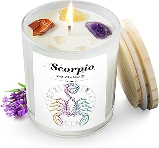 Scorpio Candle Gift for Women with Crystals, Zodiac Crystals Candle, October November Birthday Gifts for Her, Mom, Sister, Friends, Meditation, Yoga, Relaxation（7oz）