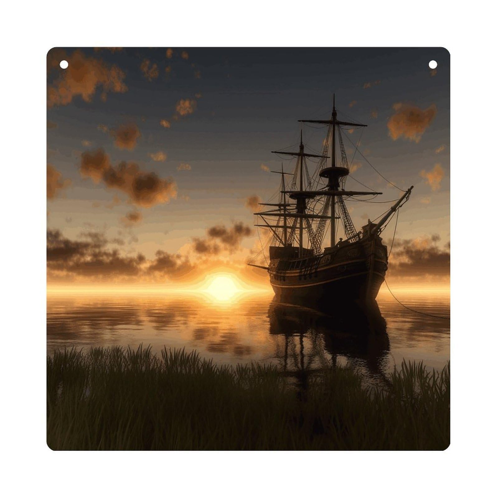 Adfgyerh Style Ship In The Lake Sunset Hanging Ornaments Window Hanging Modern Acrylic Decor For Living Room Bedroom Dining Room Hallway Office Wall Decor, 8X8 In