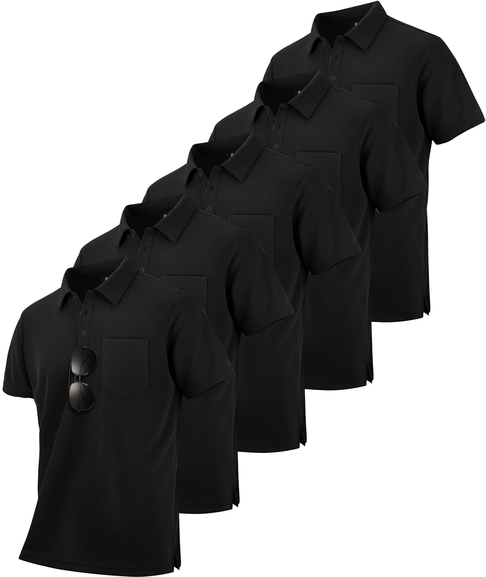JACKETOWN Pack de 5 polos de manga corta para hombre, camiseta funcional de verano, conjunto de polo elástico en 4 direcciones, transpirable, deportivo, polo de golf, camiseta con botones, tallas M