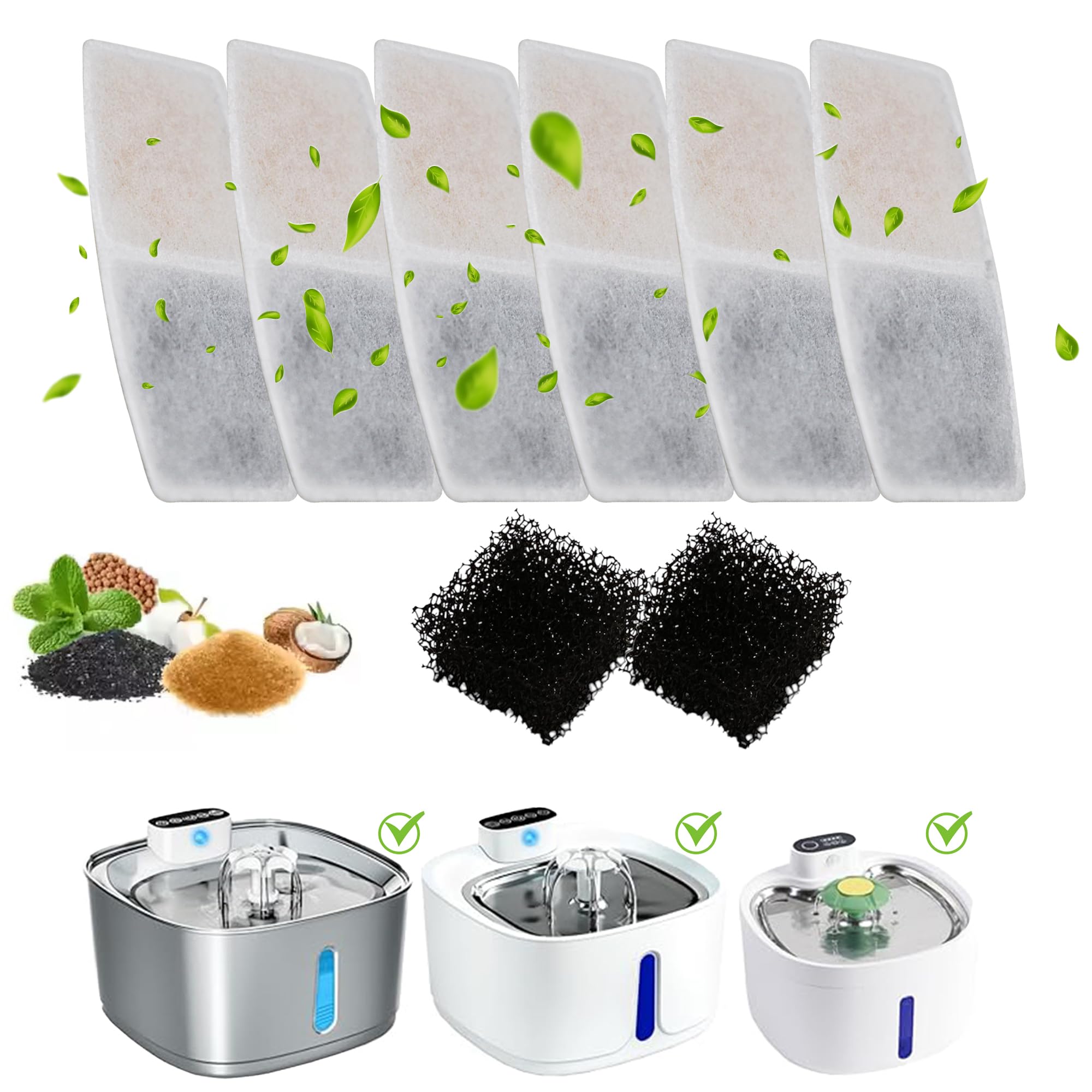 [Upgrade 2025] PetFeeder Pro Replacement Filter for Stainless Steel Water Fountain, Pack of 6 Filters and 2 Sponges (WF01F)