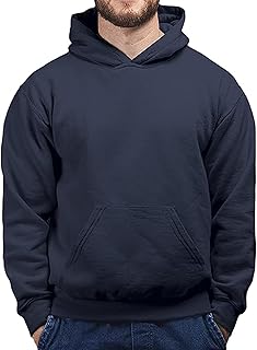 هودي رجالي سادة بخامة قطن بوليستر مع جيوب جانبية وغطاء رأس - سويت شيرت بتصميم أنيق ومريح من ميزة
