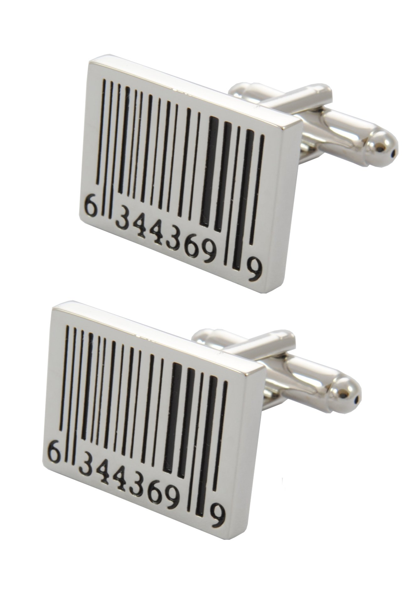 COLLAR AND CUFFS LONDONPremium Cufflinks with Presentation Gift Box - Barcode - Shop Shopping Scan Oblong - Rectangle Oblong Shape - Silver and Black Colours