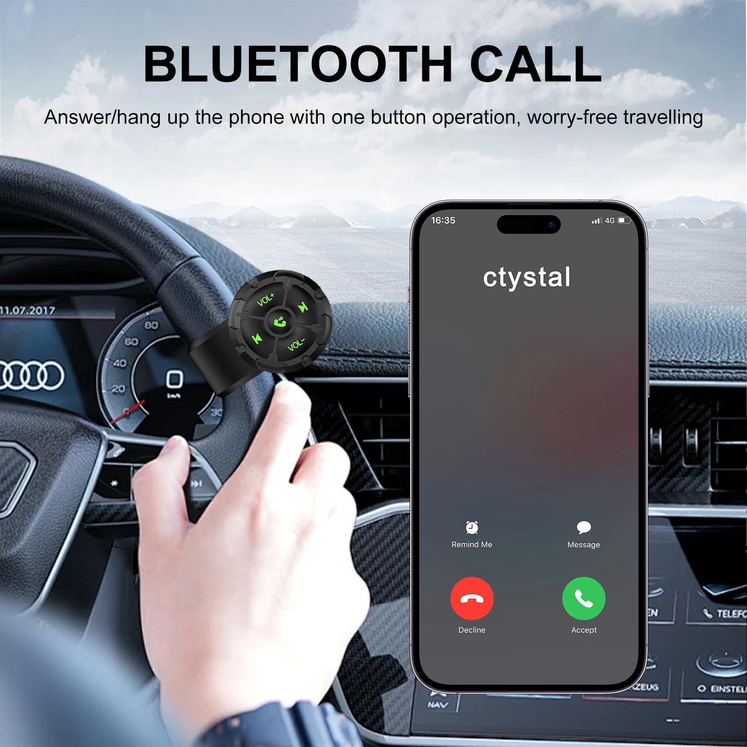 Mando a distancia Bluetooth con botón multimedia, inalámbrico, impermeable, control de música | Botón de control inalámbrico Bluetooth para volante compatible con teléfono inteligente para coche o motocicleta