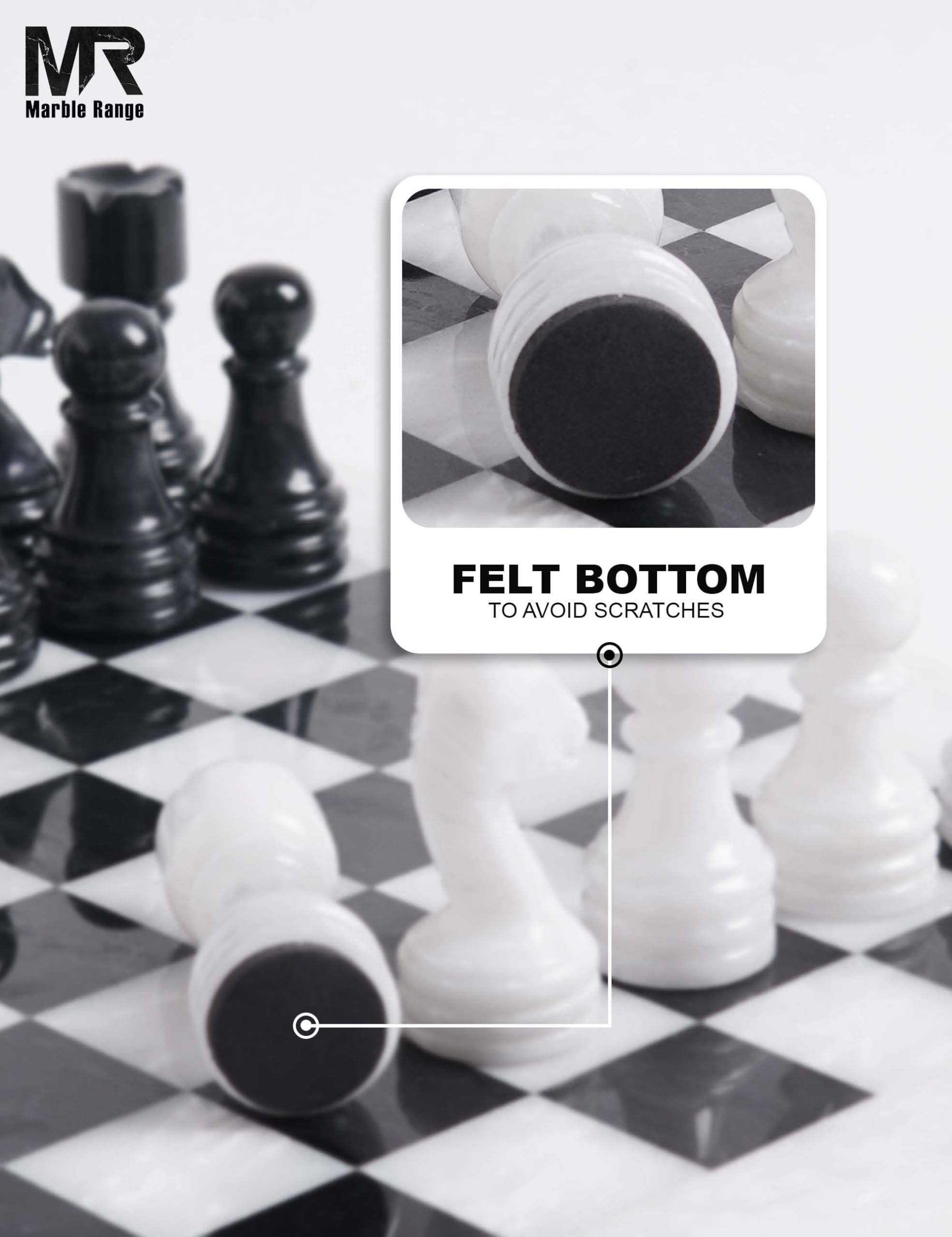 MARBLE RANGE Jeu d'échecs en marbre Fait Main de 12 inches avec boîte, pièces et 2 Dames. Élégant Jeu de Voyage pour Adultes, idéal comme Cadeau ou décoration d'intérieur