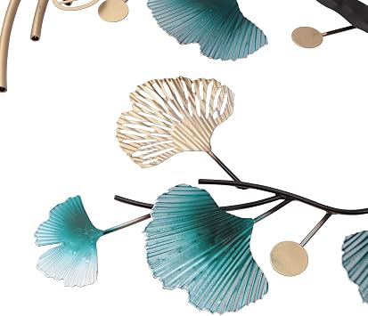 SHATUOA 3D Ginkgo Tree Leaf Metal Wall Art, Luxury Chinese-Style Ginkgo Leaves Nature Art Home Decor Metal Wall-Mounted Hanging for Living Room, Bedroom, Hallway, 43.31 * 26.77inch