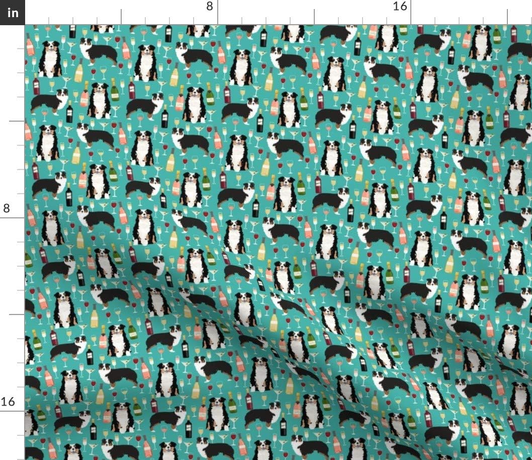 Spoonflower Fabric - Australian Shepherd, Wine, Dogs, Aussie, Tri Colored, Pet, Puppy, Printed on Petal Signature Cotton Fabric by The Yard - Sewing Quilting Apparel Crafts Decor