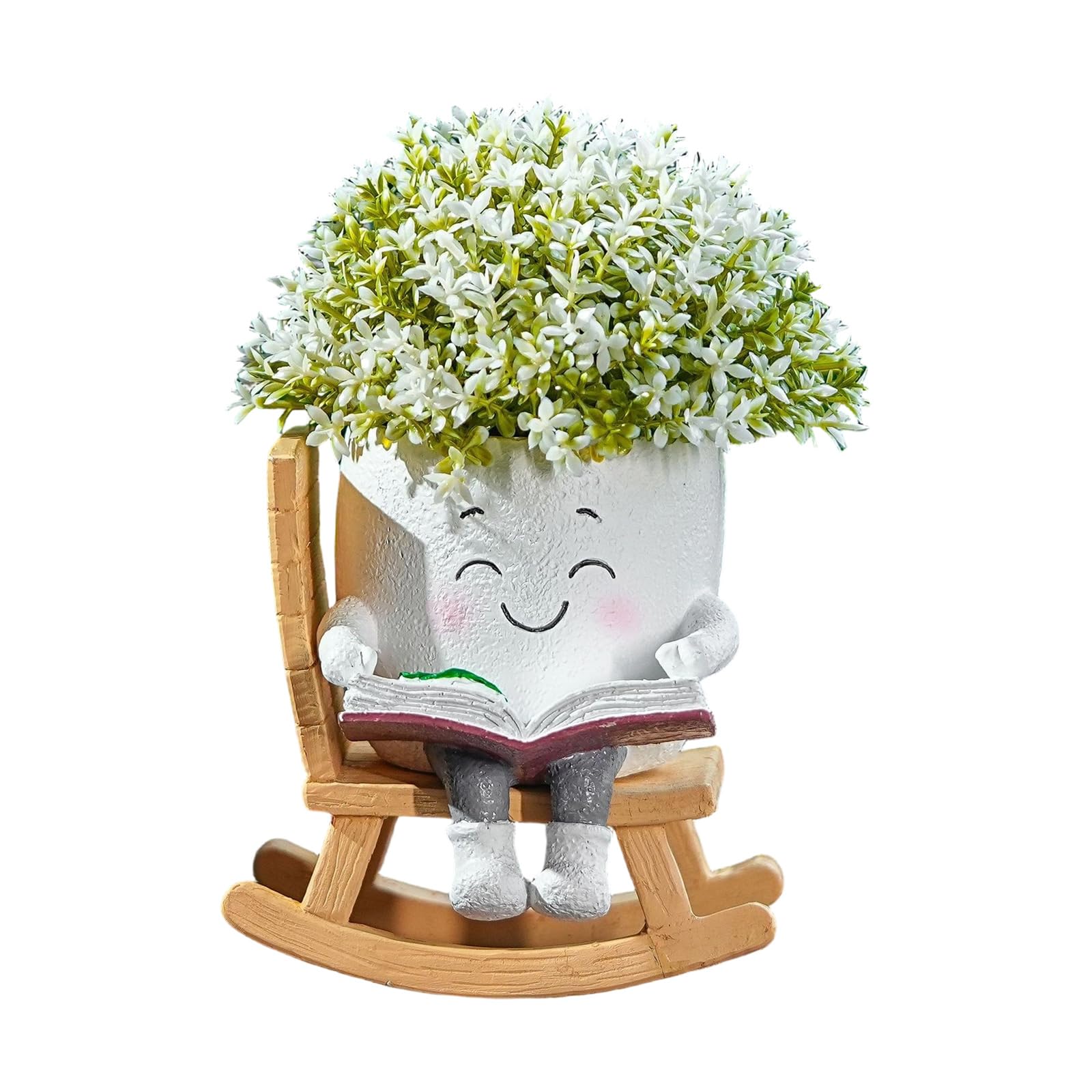 LUCKGONI Rocking Chair Smiles Faces Planter with Drainage Hole Lovely Head Planter for Indoor Outdoor Plant Succulents