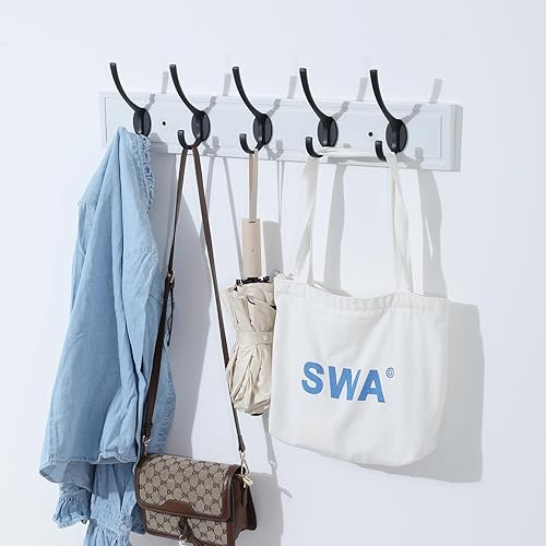Miniatura 4 de HOME MASTER HARDWARE Perchero de Pared Montado Blanco, MDF Ganchos de Pared Montados para Colgar Abrigos, Perchero para Sombreros de 27" para Pared