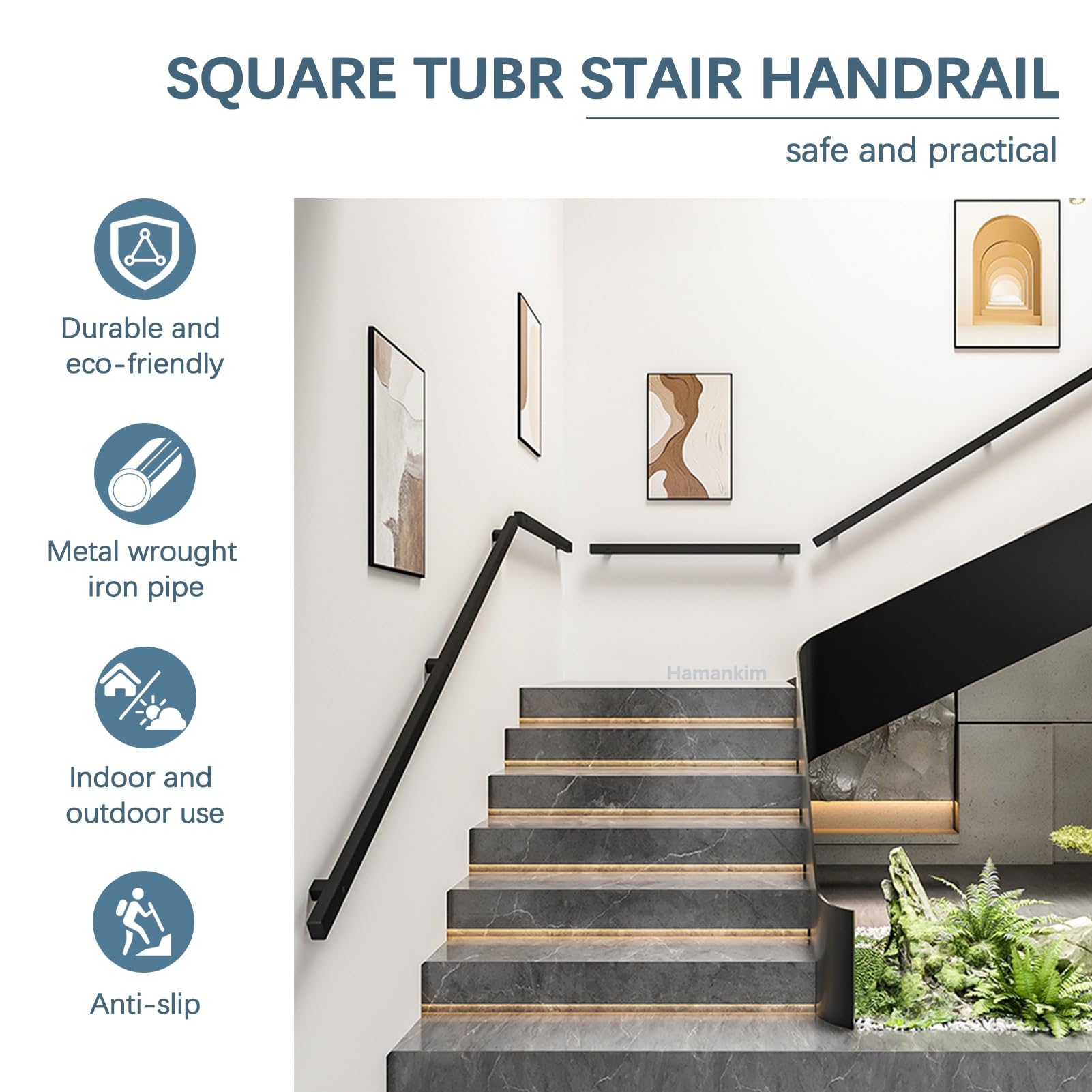 Rampe D'escalier Pour Murs, Rampe D'escalier Moderne, Rampe D'escalier Carrée Antidérapante, Barre D