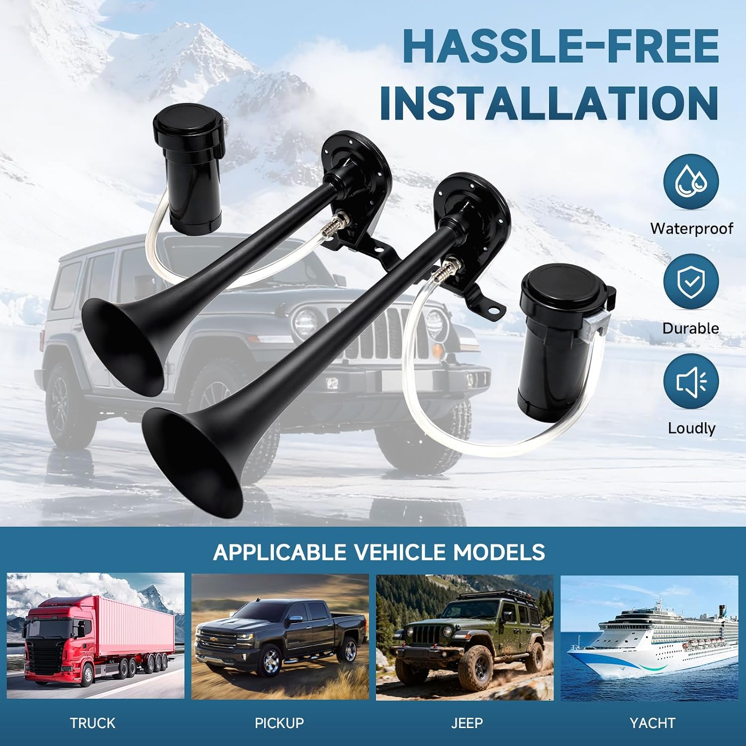 Train Horn for Truck with Bracket Air Horn kit with Compressors Super Loud Truck Horns for Any 12V Vehicles 12V 178dB
