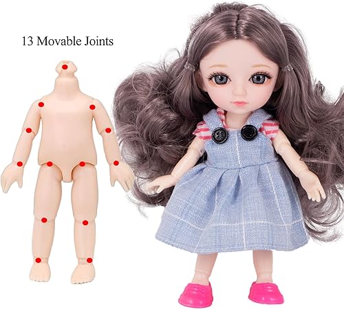 Miniatura 8 de Beem Jun Muñecas Bjd de 6 pulgadas para niña con articulaciones de bola de 6.3in con accesorios, pequeños y lindos cachorros de ojos grises, ropa