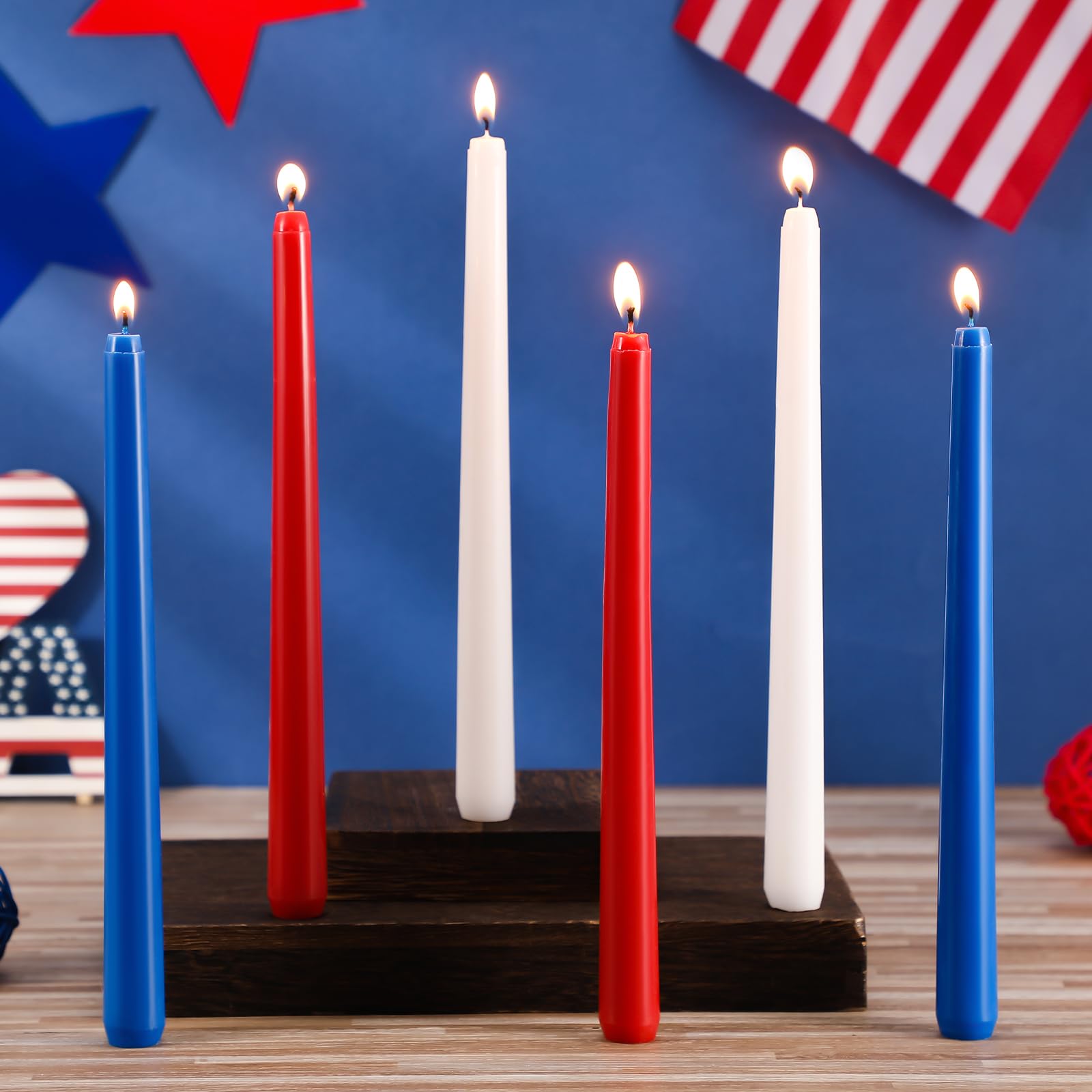 Conelist 6 Pcs 4th of July Taper Candles 10 Inch Red White and Blue Taper Candles Patriotic Unscented Smokeless Candlesticks for Independence Day 4th of July Home Dining Party Decor