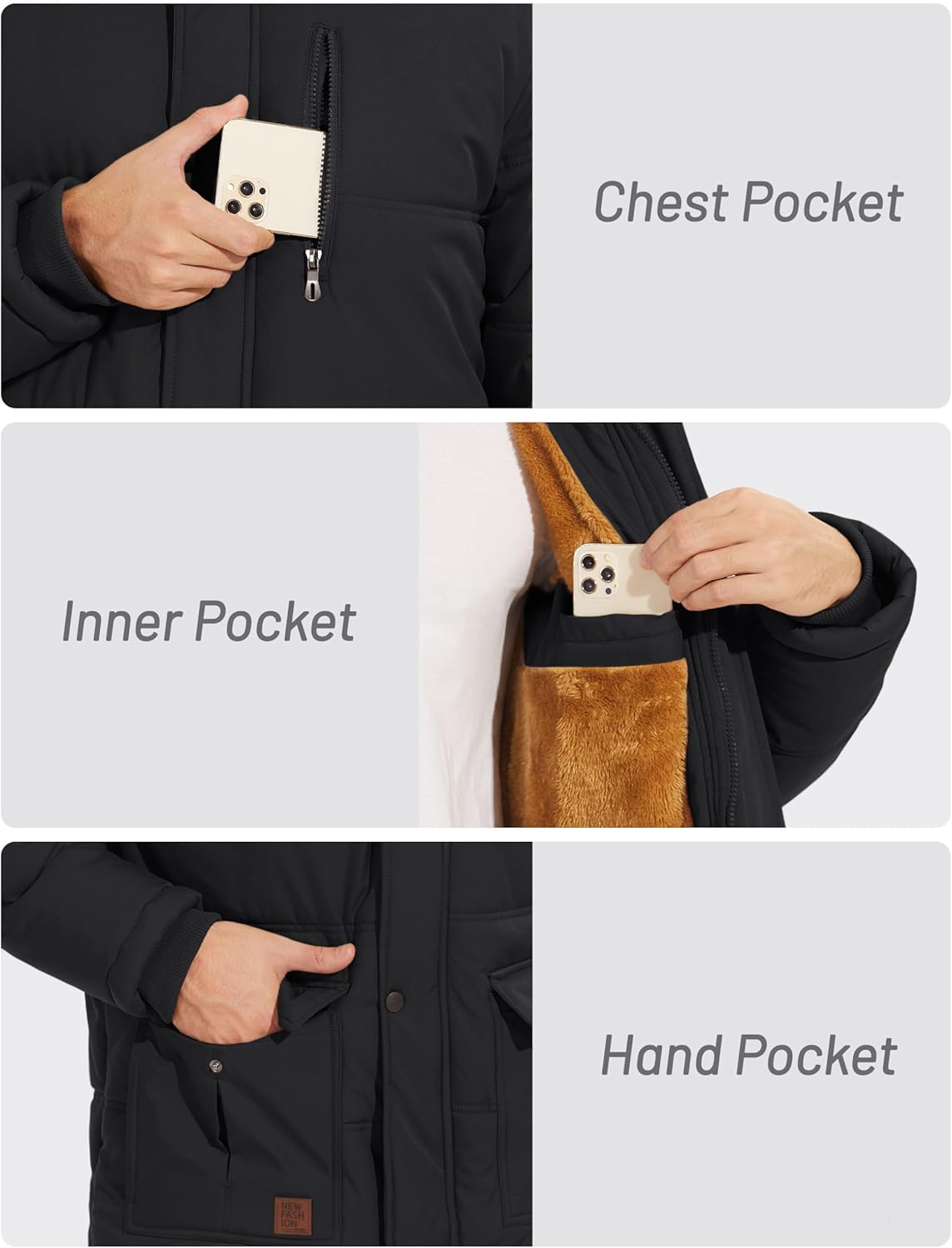 EKLENTSON Men's Winter Parka Jacket Water Repellent Windproof Sherpa Lined Jacket Thermal Warm Coat with Hood - Image 4