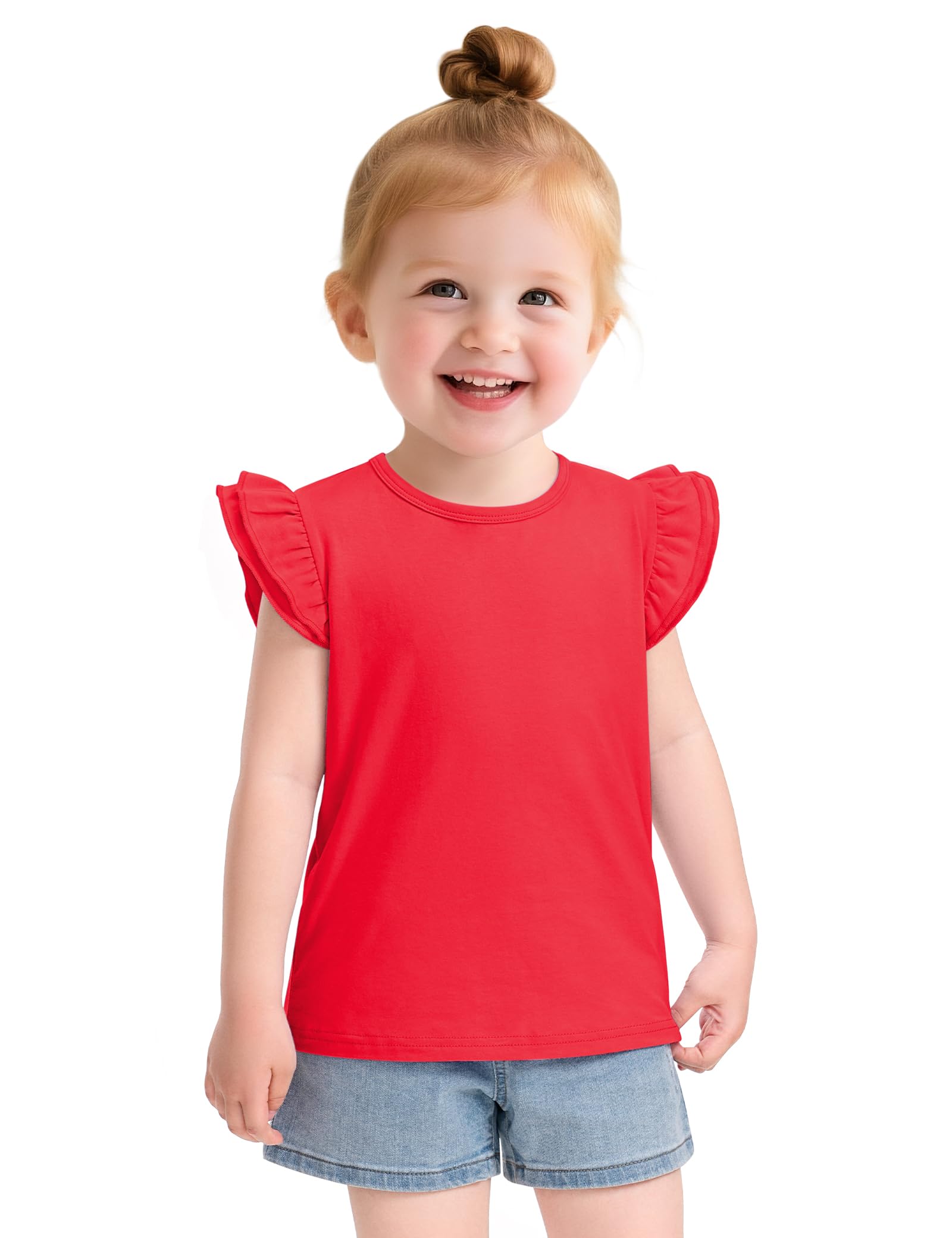 Witwot Toddler Girl Shirts Baby Girls Ruffle Sleeves Blouse T-Shirts Basic Cotton Tee Tops Cute Clothes Size 2T-7Y