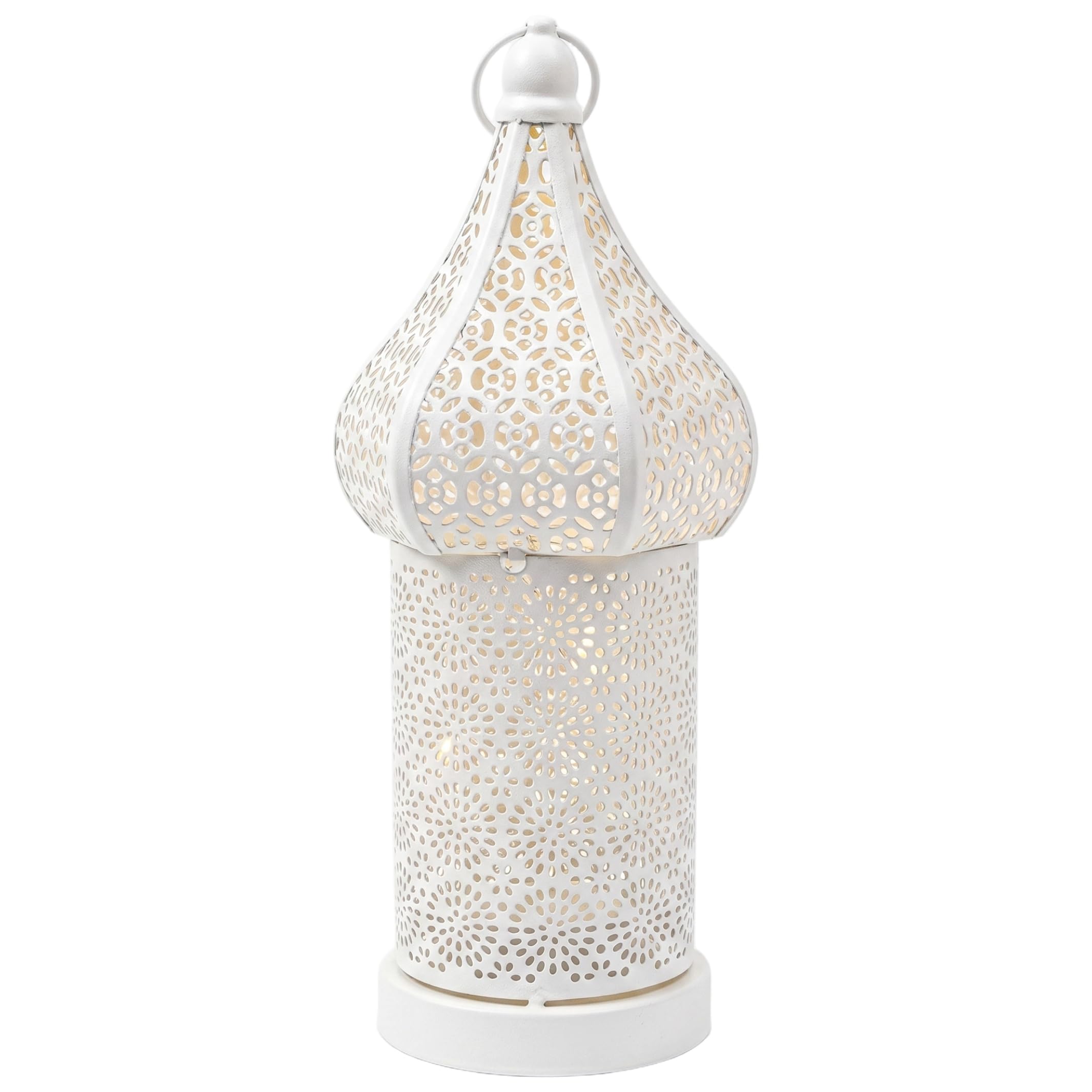 Goutdori Moroccan Lantern Decorative Indoor Lantern - Battery-powered Hanging/tabletop Iron Led Hanging Lanterns White