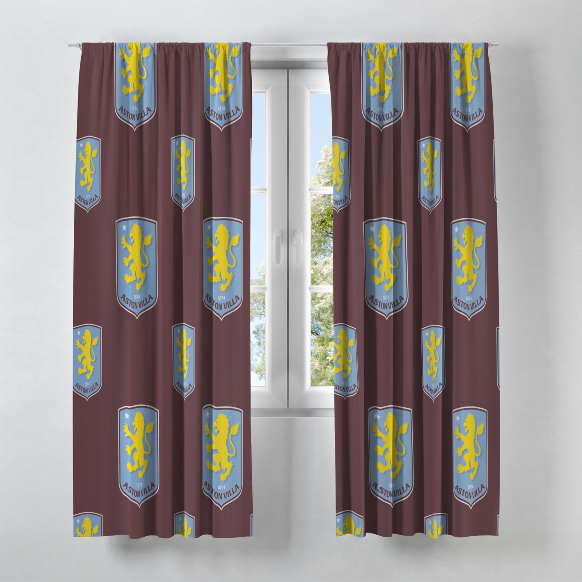 The Gift Scholars Officially Licensed Aston Villa FC 72" Curtain Set – 168 x 182 cm Taped Edge Pair