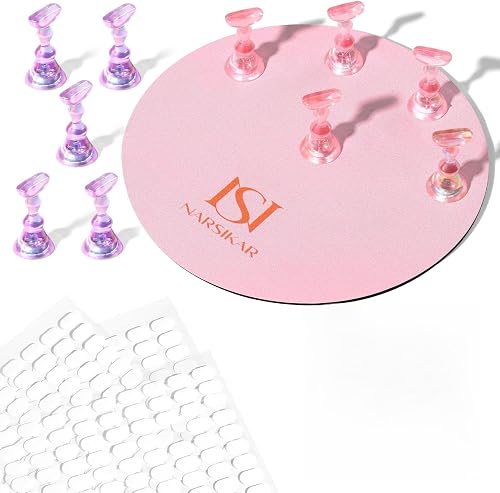 Nail Stand Set, Magnetic Nail Stands for Press ons False Nail Tips Practice Acrylic Nail Holder for Painting Nails with 300pcs Sticky Tabs (Pink)