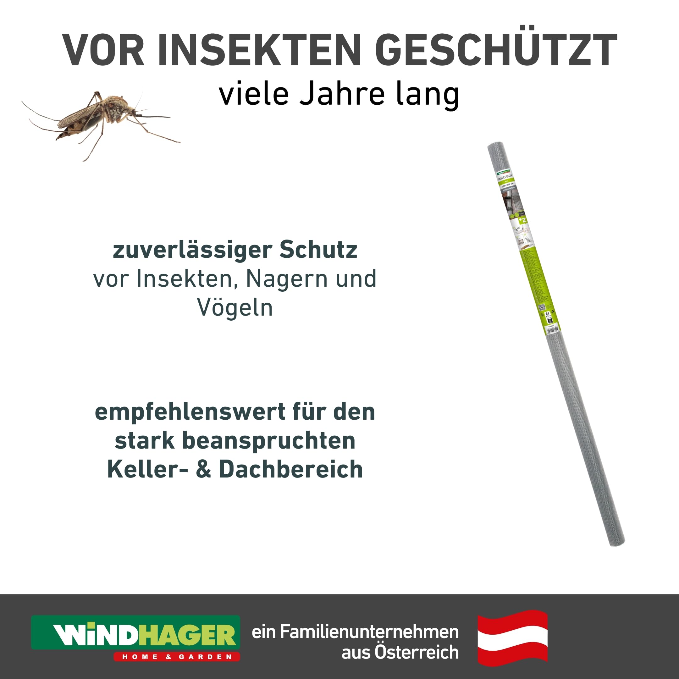 Windhager Fliegengitter Fenster 100 x 250 cm Silber, Aluminiumgewebe, Meterware zuschneidbar, für Keller- und Dachfenster geeignet, feinmaschig, wetterfest, als Ersatzgewebe zur Reparatur, 03621