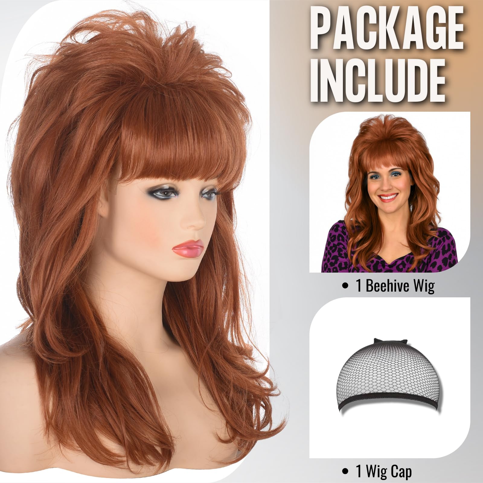 Amazon.com: AMZCOS 80s Women Beehive Wig Long Wavy Ginger 