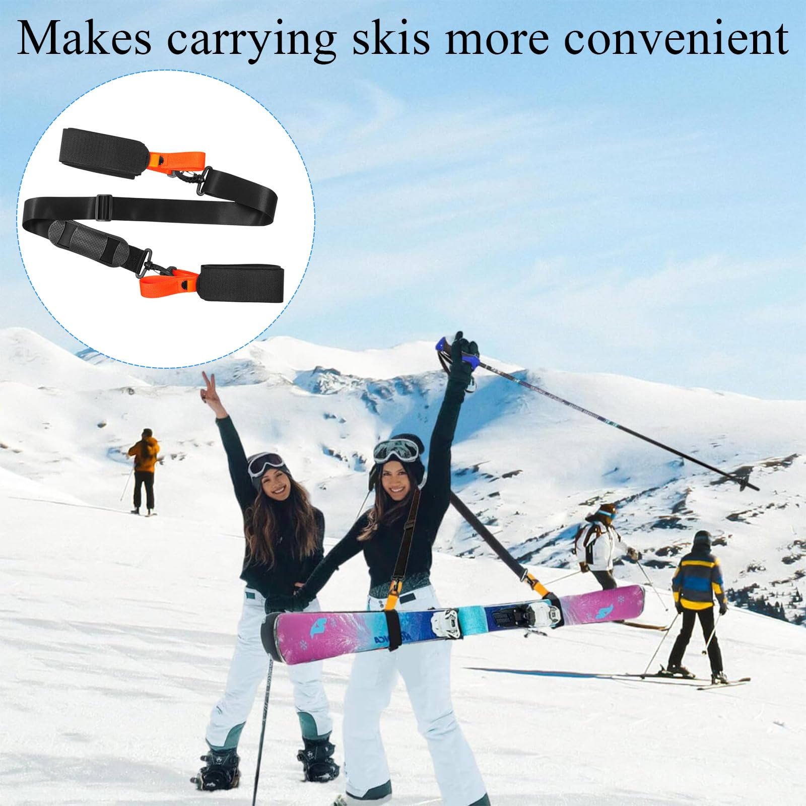 Esquí Correa y Correa para Transportar Bastón, Ski Straps Ajustables con Hebilla Metálica