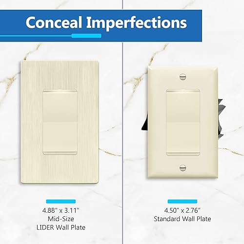 Miniatura 533 de LIDER - Cubierta decorativa de interruptor doble con acabado mate, placa de pared sin tornillos, tamaño mediano, 2 bandas, 4.88 x 4.92 pulgadas