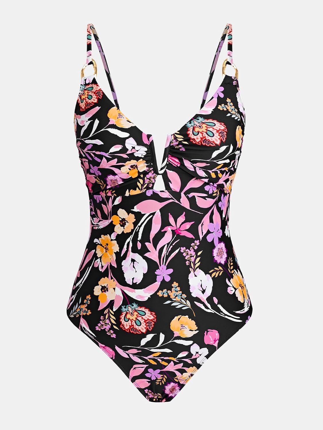 CUPSHE Women's One Piece Swimsuit V Neck Bathing Suit Keyhole O Ring | Adjustable Spaghetti Straps, Crisscross Back Tie, Removable Soft Cups, Fully Lined, V-wire Detail, Cheeky, High Leg Cut