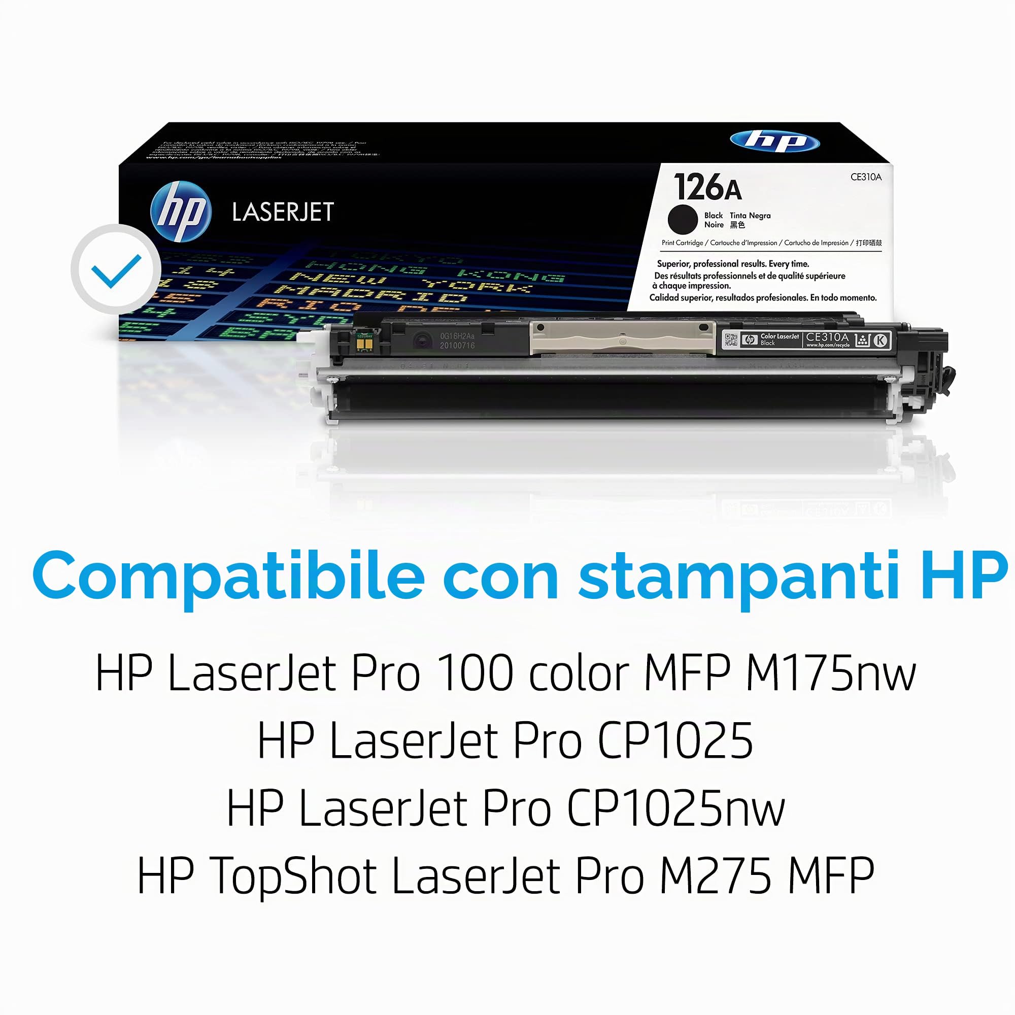 HP 126A CE310A, Cartuccia Toner Originale HP da 1200 Pagine, Compatibile con le Stampanti HP LaserJet Pro CP1025 e CP1025nw, Nero
