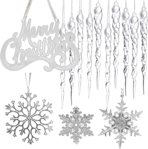 Miniatura 8 de 15 adornos de cristal para decoración del árbol de Navidad, adornos acrílicos colgantes de copo de nieve de Navidad, carámbanos, adornos de cristal