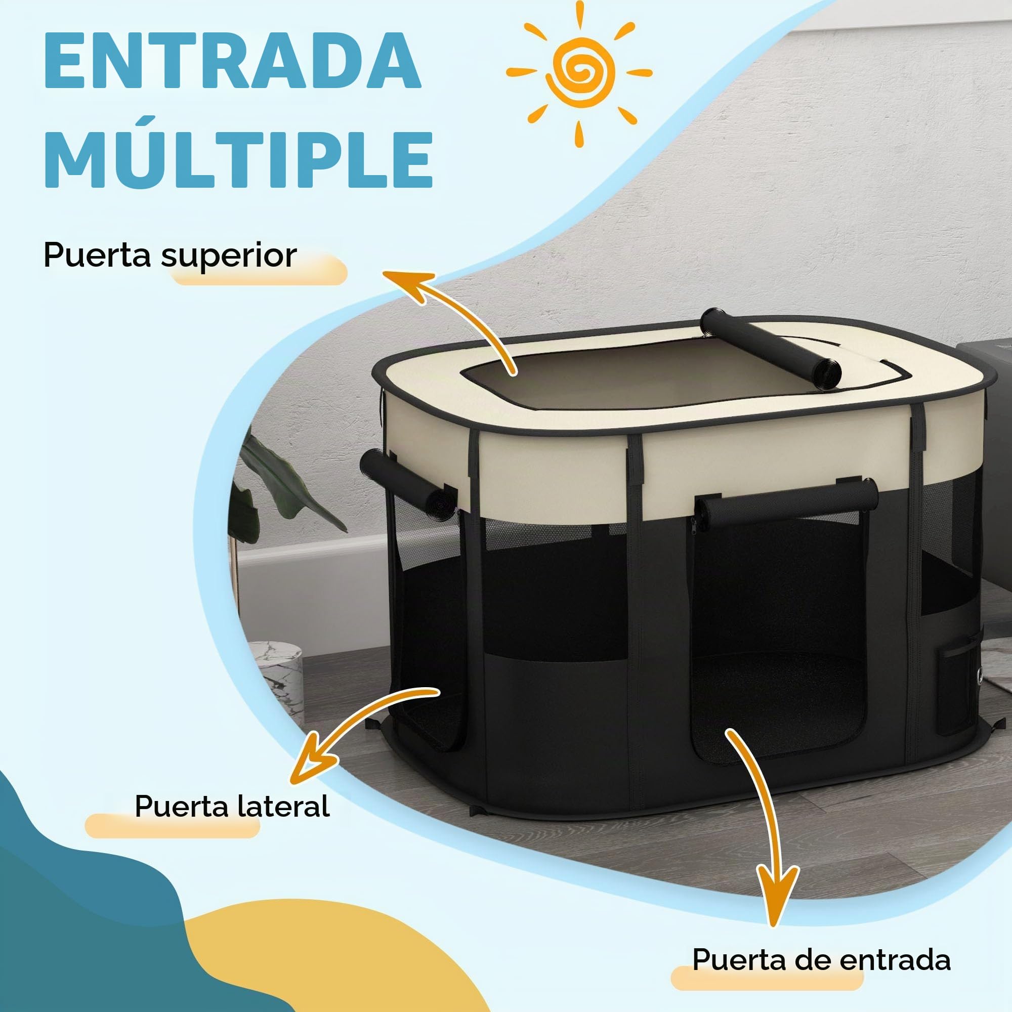 PawHut - Parque para perros, animales, tejido Oxford plegable, 94 x 74 x 60 cm, color crema | Parque de cachorros, Recinto al aire libre, Bolsillos de almacenamiento, Recinto para perros cachorros