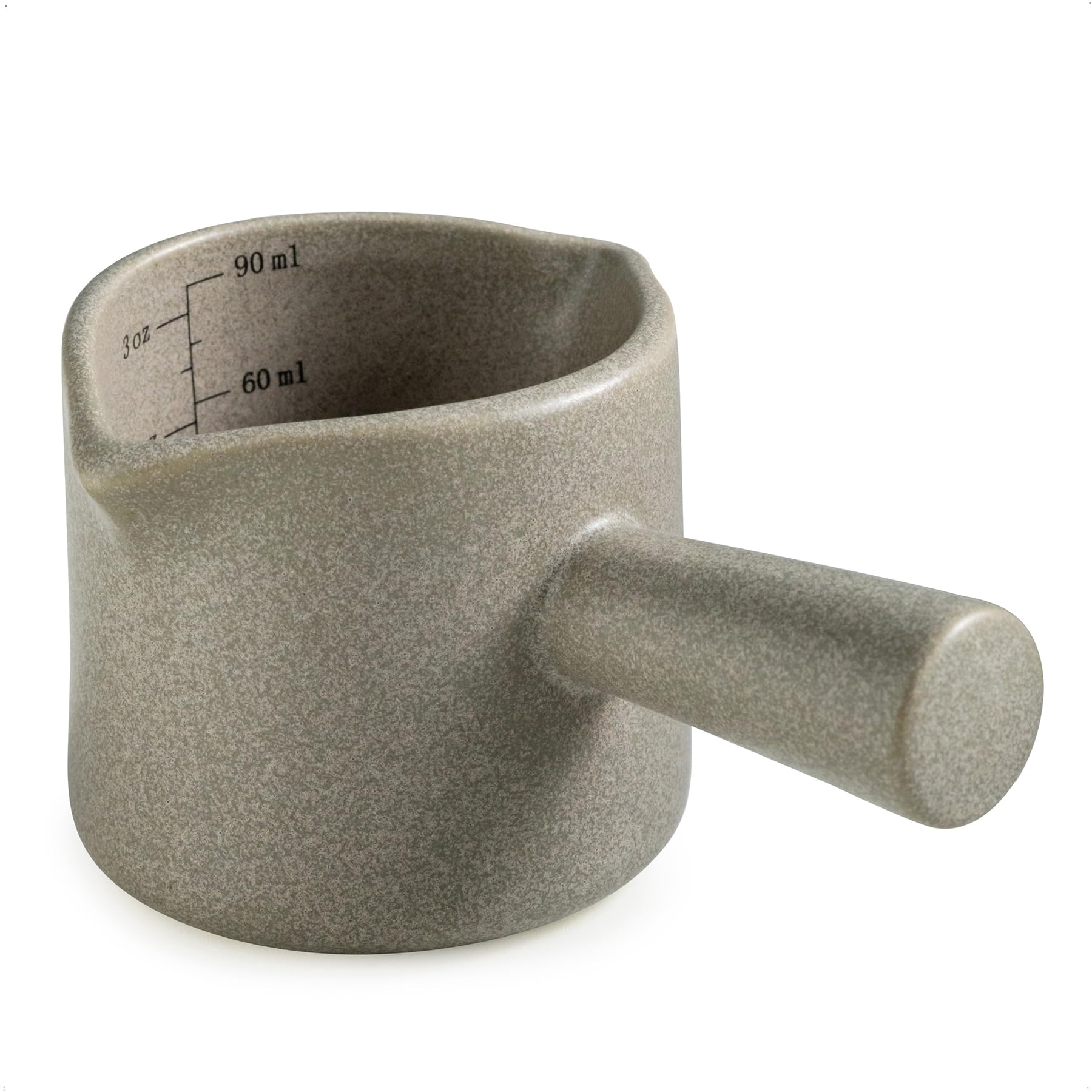 YHOJOY Ceramic Measuring Cups, Espresso Measuring Cup Double Spout, Espresso Cup Espresso Shot Cups with Handles, 3 oz/3 fl oz, Grey