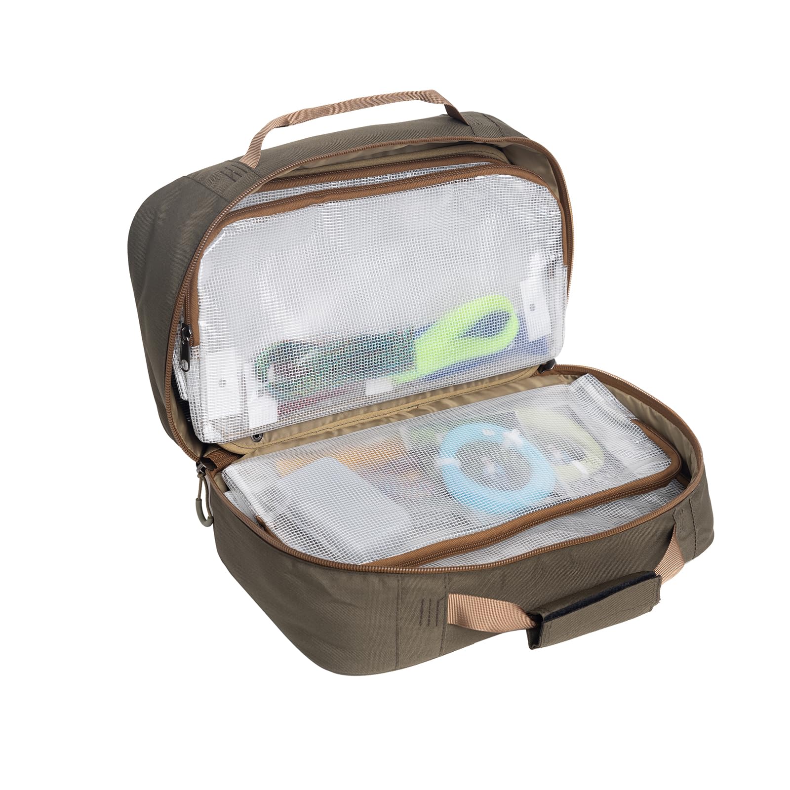 Raprance Custodia professionale da viaggio per la costruzione di mosche, 4 tasche trasparenti e imbottita, per la costruzione di attrezzi, kit di attrezzi, materiali (marrone oliva)