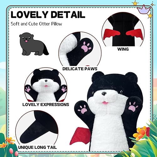 Miniatura 2 de Almohada corporal larga de felpa de gato negro de 26 pulgadas, peluche de gato gigante, peluches de Halloween, lindo y suave bebé con peso de nutria