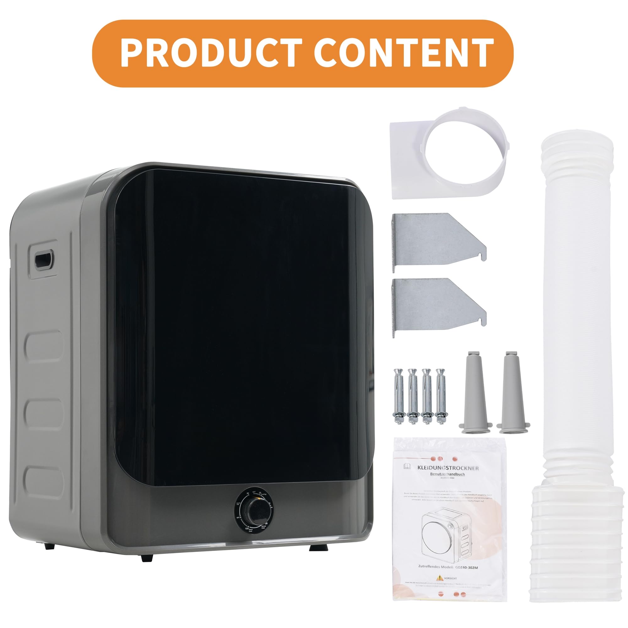 Secadora de Evacuación 4,5 kg con 5 Programas, Carga Frontal Secadora de Ropa 830 W, Montable en la Pared Secadora de Ropa con Tambor Inox, para Piso, Casa, Mobil Home, 60x50x44 cm (Gris)