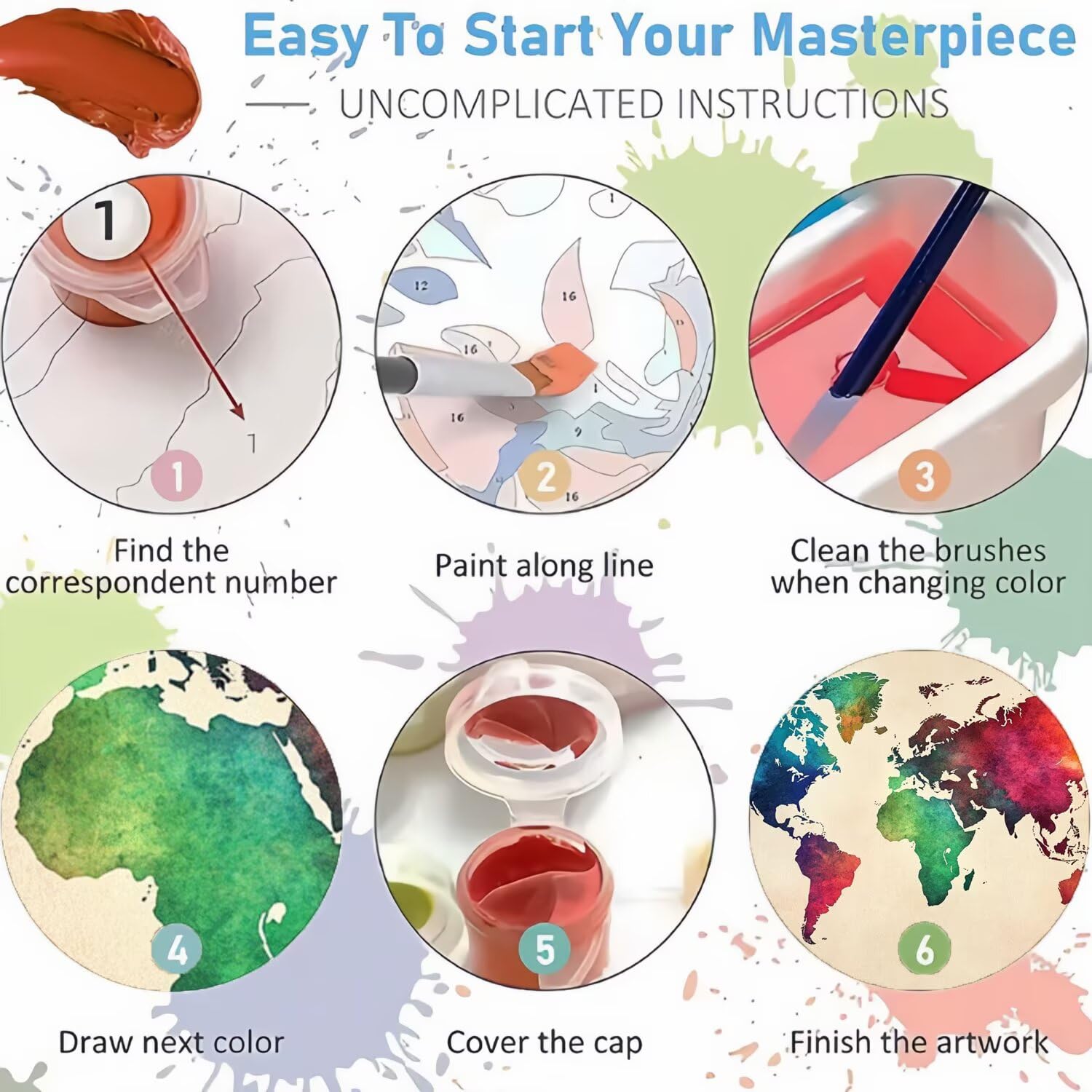Mondo Dipingere con i Numeri Adulti, Paint by Numbers Mappa Dipingere con i Numeri Bambini, Fai-da-Te Hobby Creativi Adulti con Pennelli Pittura Pigmento Acrilico per Home Decor, 90x135cm, Model939