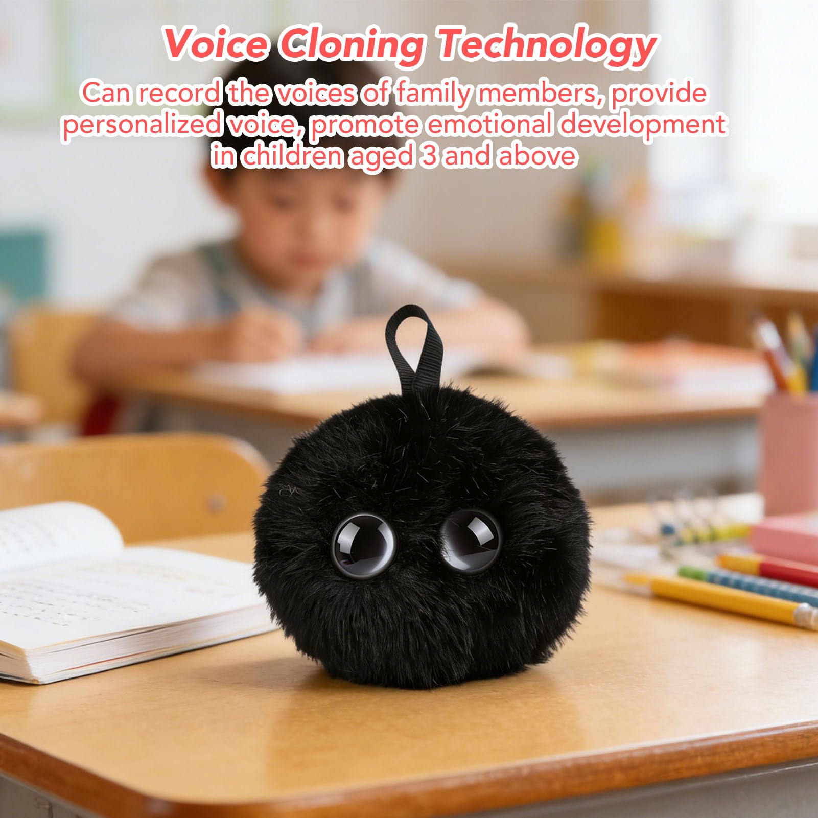 Cocoarm Jouet de Chat Intelligent avec Clonage Vocal AI, Robot Interactif en Peluche avec Enregistrement Vocal, Détection des émotions, Jeu éducatif, USB C 1000 MAh, pour l'apprentissage à la (Noir