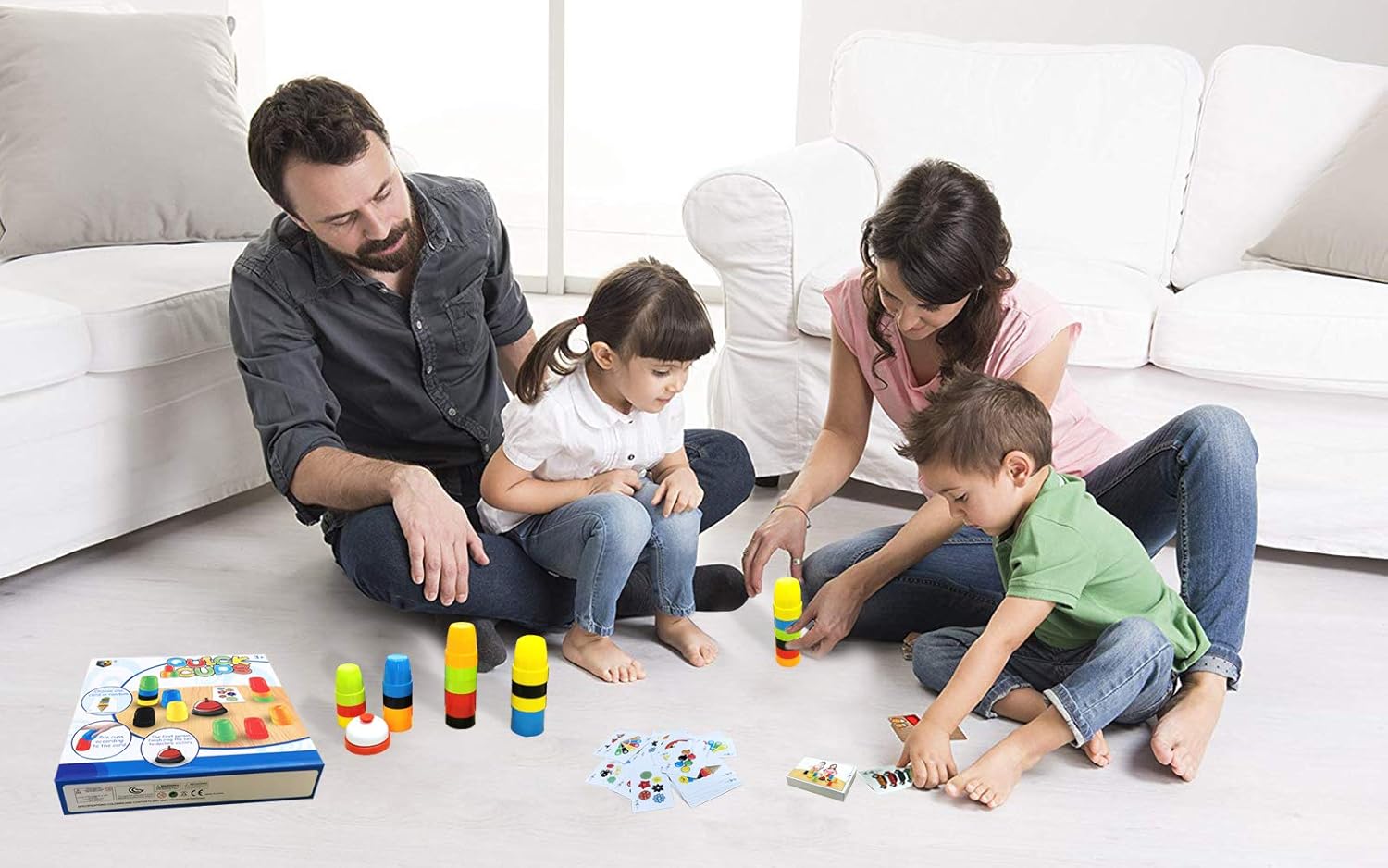 1 Set Quick Cups Game Set - Family Interactive Fast Stacking Cups with Color Matching Cards & Bell, STEM Educational Sensory Toy for Kids & Adults, Party Game & Gift Idea