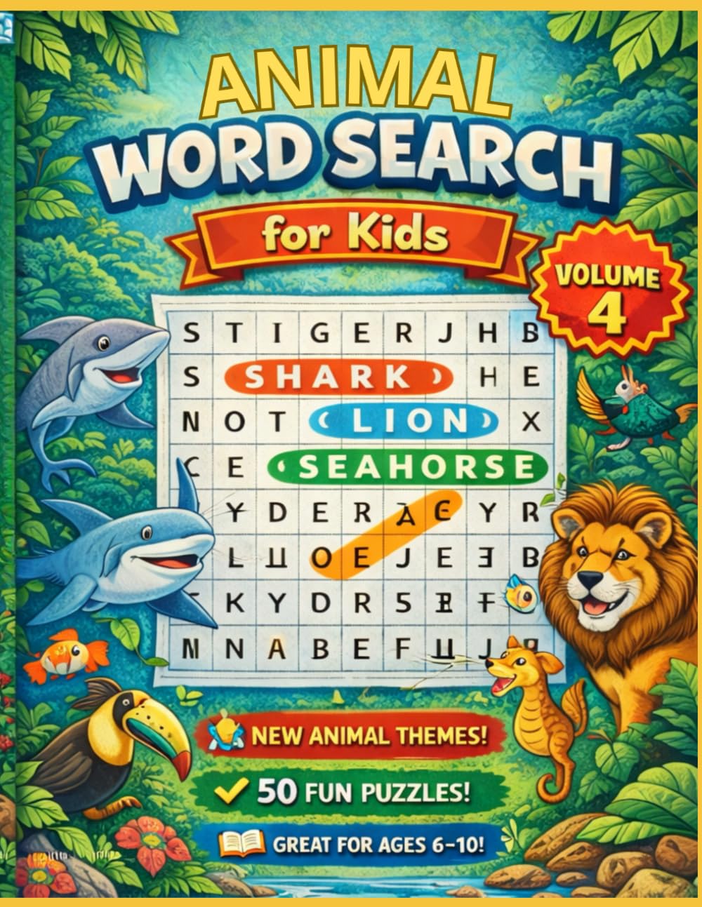 Animal Word Search for Kids – Volume 4: Fun and Easy Puzzles with Ocean, Jungle & Safari Animals Ages 4–8