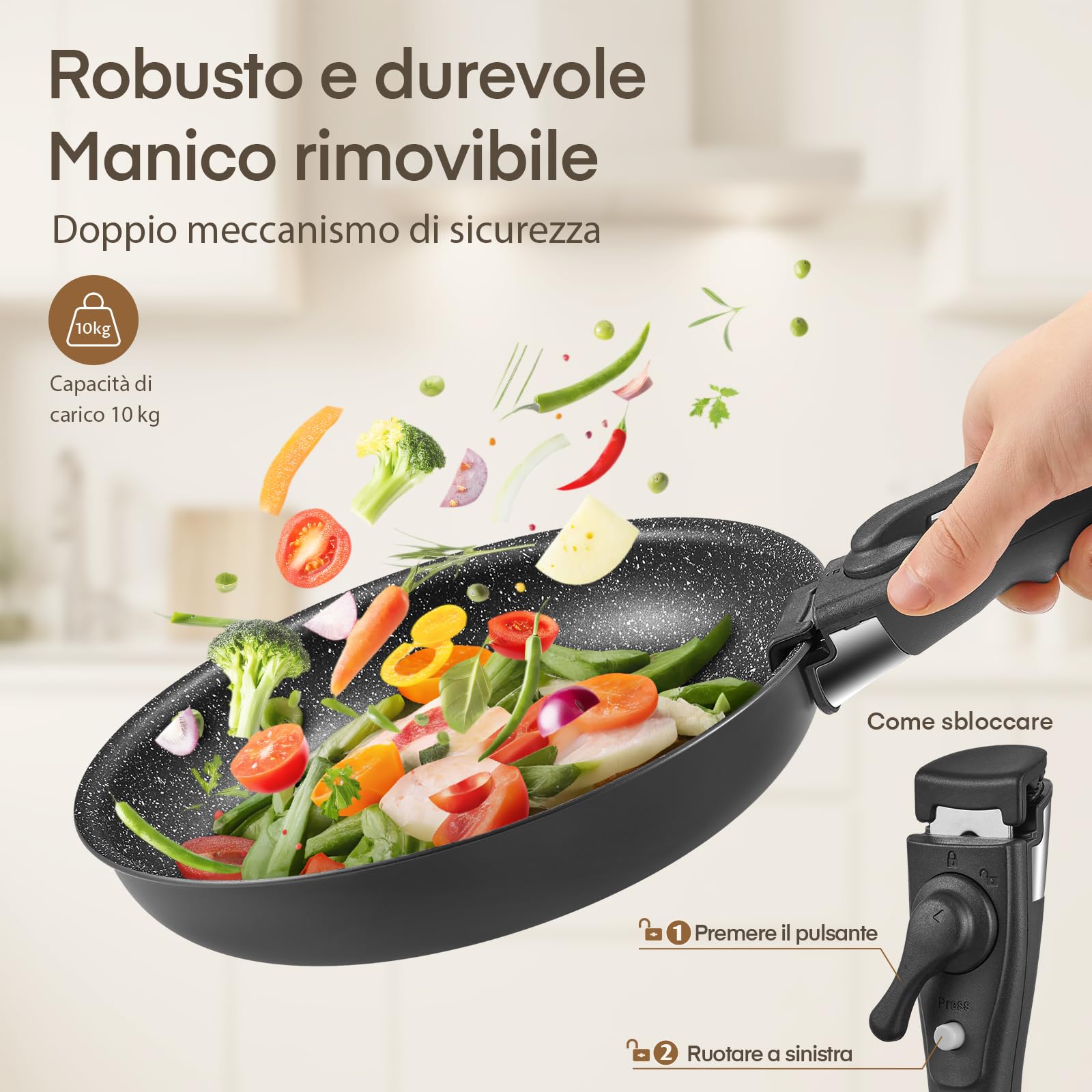 Fadware Set di Padelle Antiaderenti in Ceramica, Padella Antiaderente con Manico Removibile, Padelle Induzione per Camper e Cucina Piccola, Impilabili, Adatto per il forno, Senza PFAS, 20 + 24 + 28 cm