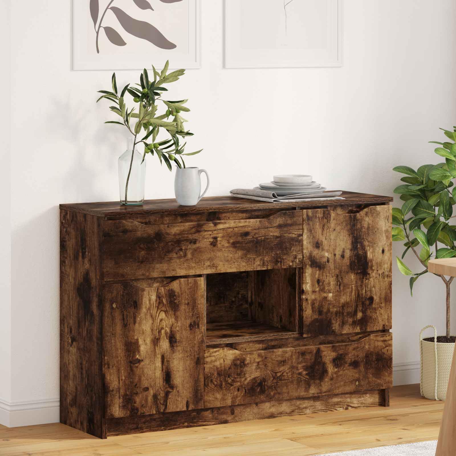 Credenza Rovere Fumato 100 x 30 x 65,6 Legno Ingegneria | Mobile TV, Conservazione Soggiorno, Cassetti Scorrevoli, Design Moderno, Manutenzione Facile