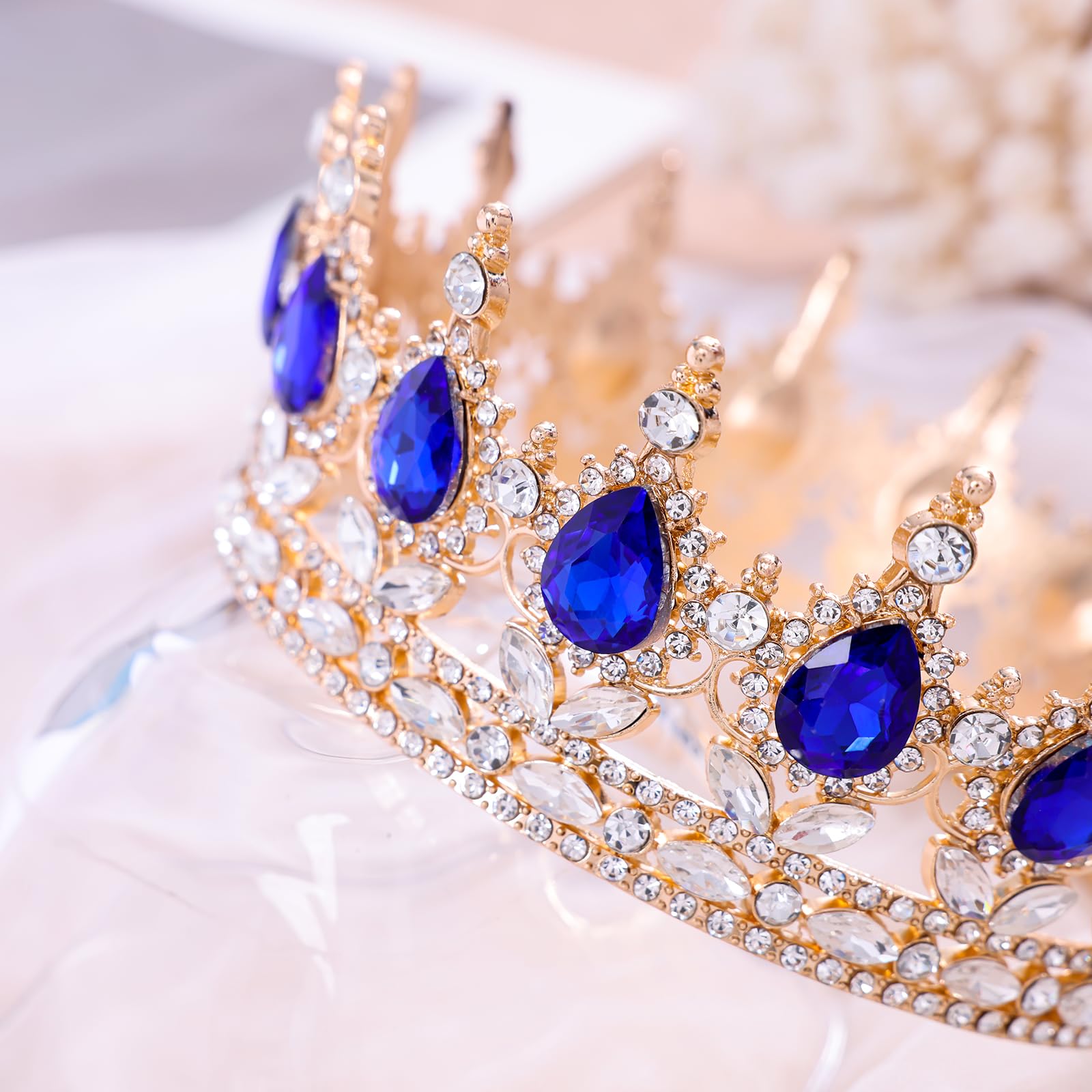 Amazon.com: Feltent Blue Queen Crown for Women Crystal Tiara  display picture 3