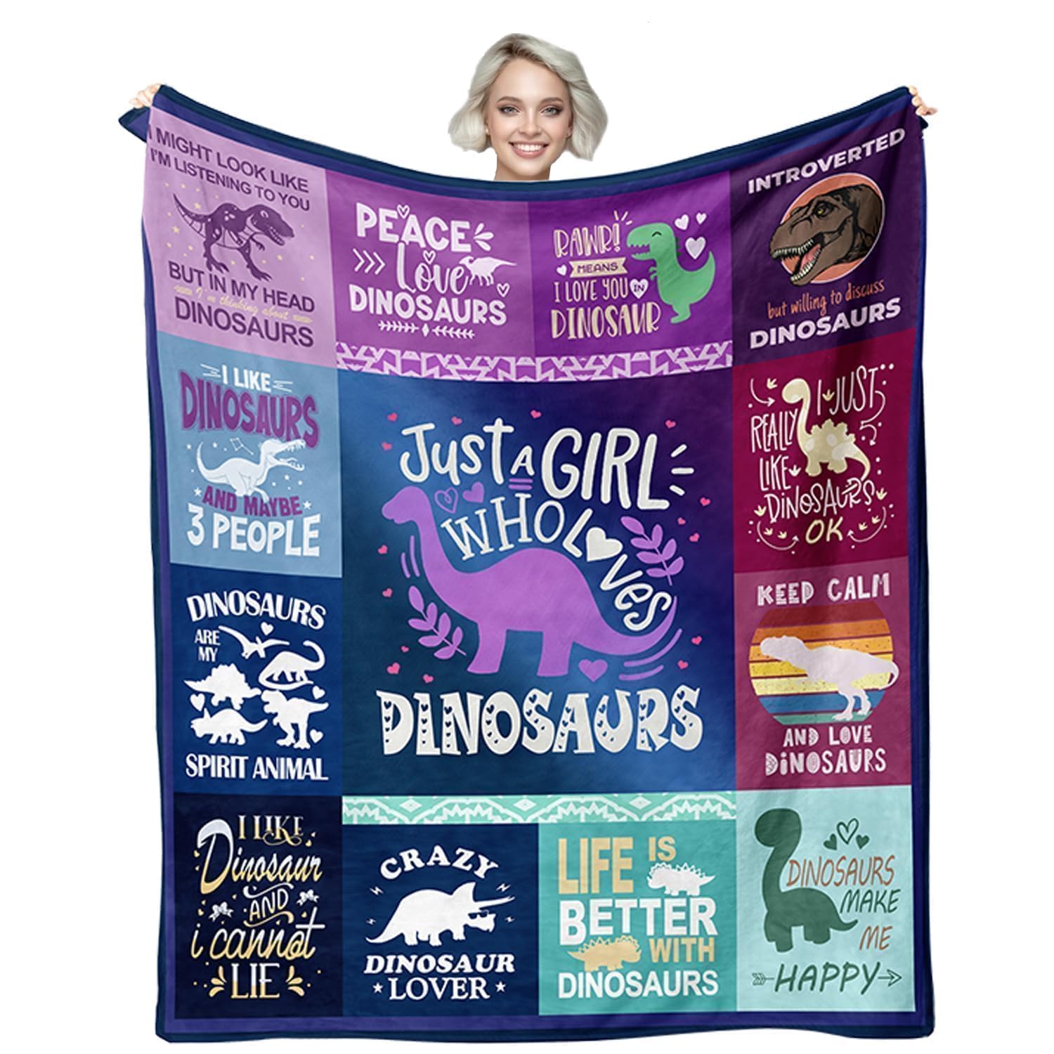 lemzcen Dinosaur Gifts for Girls Women, Dinosaur Blanket for Women 60"X50", Just a Girl Who Loves Dinosaurs Throw Blanket