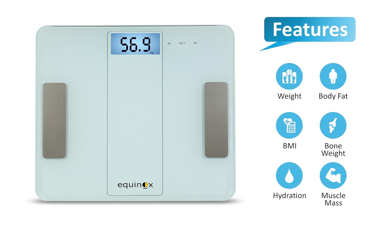 Equinox Qba Body Composition Analyser with features highlighted