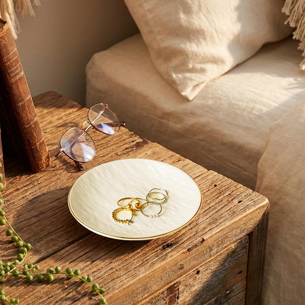 Ceramic Dishes Jewelry Tray Ring Dish, Ring Holder for Jewelry Key Tray for Home Decor, Birthday, Gifts for Women, Girls (White)