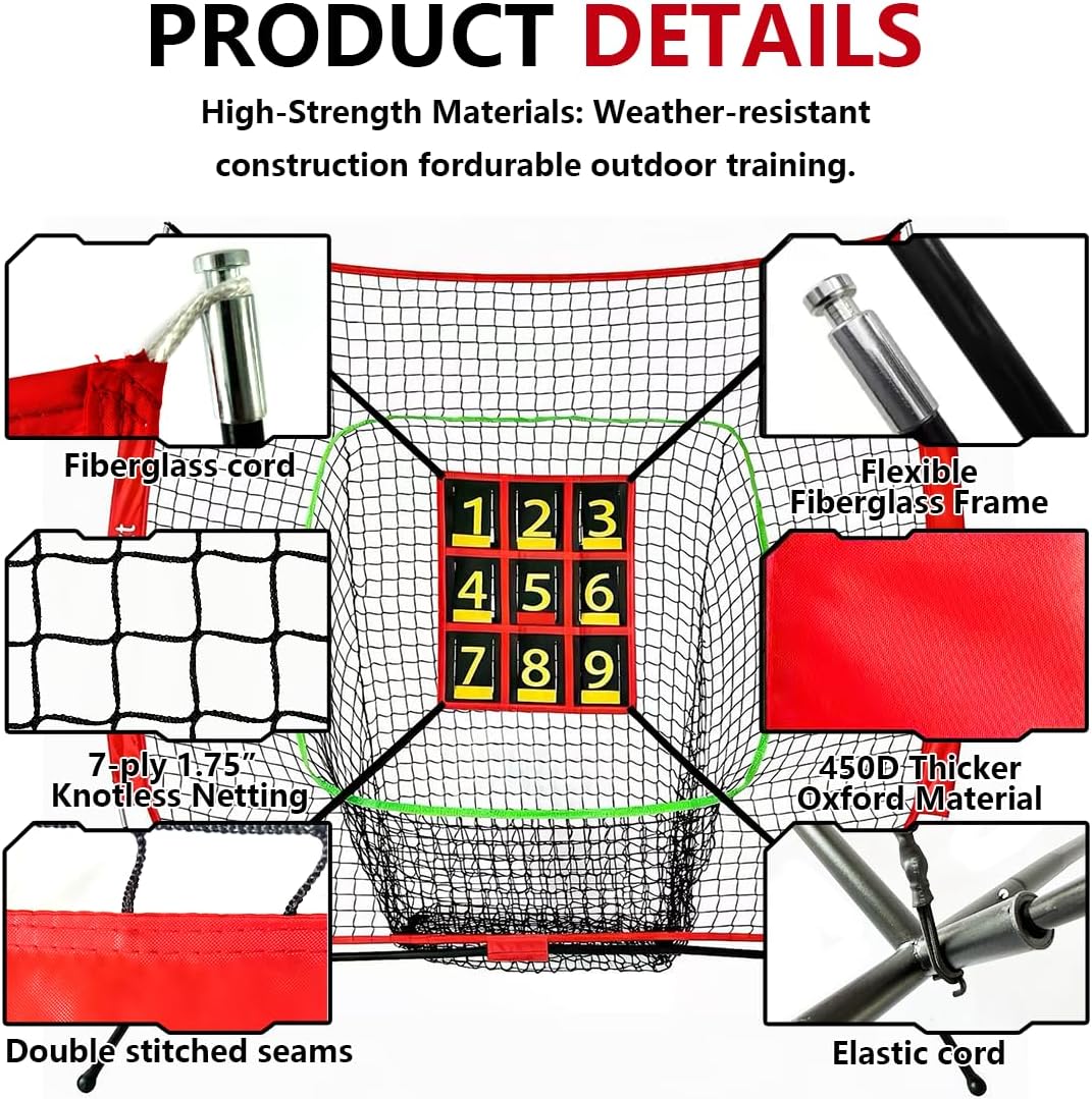 6x6 ft Baseball & Softball Net with 9 Numbered Strike Zone | Improve Hitting, Pitching & Batting Accuracy, Focus & Enjoy Solo or Group Training | with Carry Bag, Great for Kids