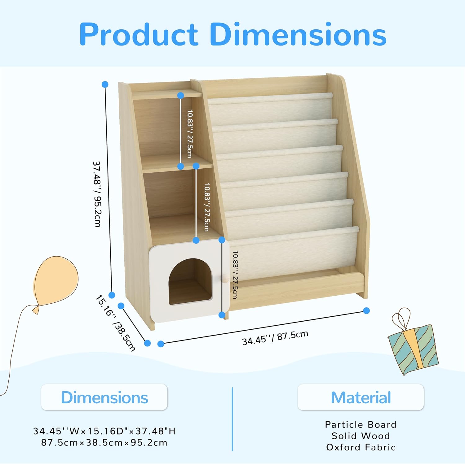 FKWin Kids Bookshelf, Kids Toy Storage Organizer, Baby Storage Book Rack, 4 Tier Kids Wooden Bookshelves, 5 Layer Sling Bookcase for Playroom, Bedroom, Living Room, Kids Room, Nursery, School(Natural)