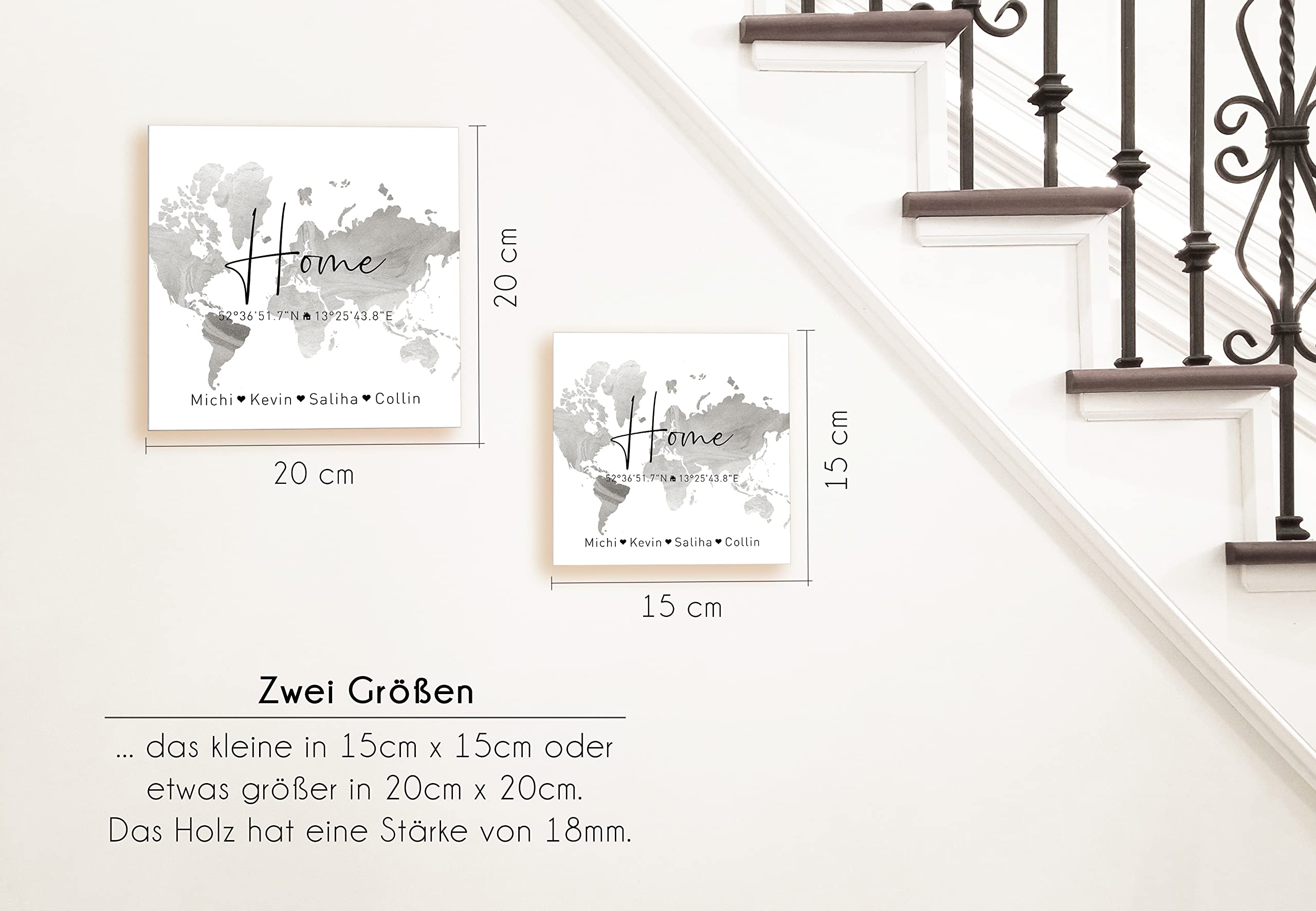 home personalisierte Koordinaten Holzbild Einweihungsgeschenk zum hinstellen aufhängen als Geschenk-Idee zum Hausbau Richtfest Einzug Eigenheim Wand-Bild (Schwarz&Weiß)