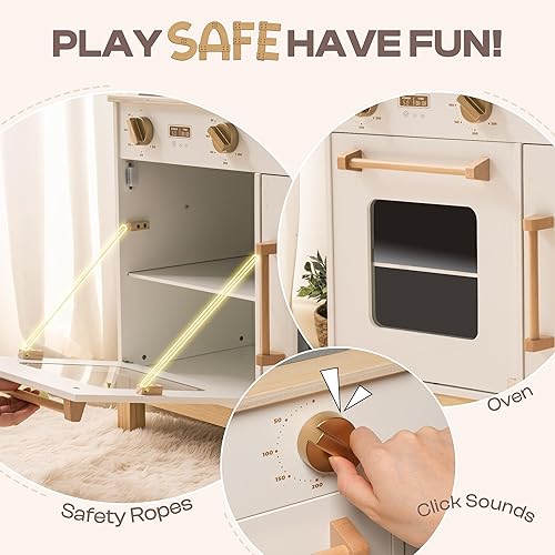 Miniatura 3 de ROBOTIME Juego de cocina para niños pequeños, juego de cocina de madera para niños con luces reales y sonidosdispensador de cubitos de hielo, cocina