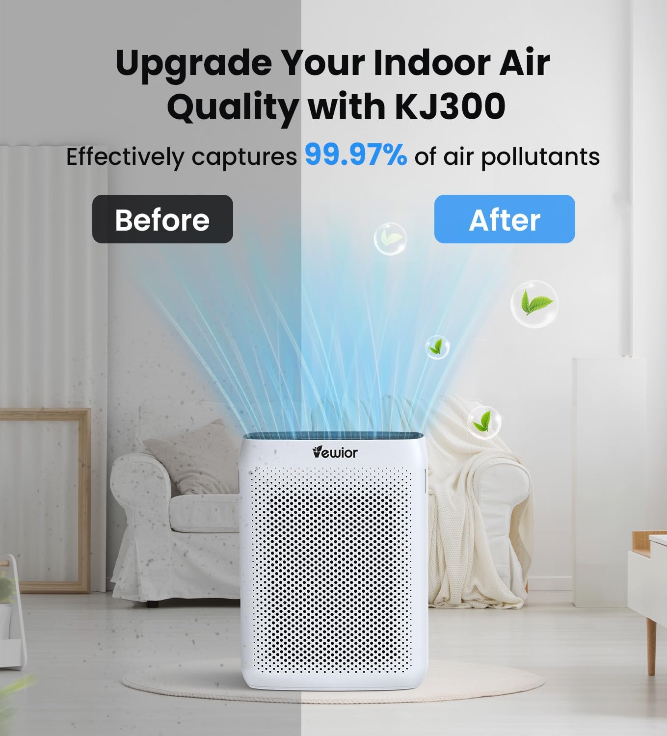 VEWIOR Air Purifiers for Home Large Room Up to 3000Sq.ft, H13 HEPA Filter Air Purifier for Bedroom with PM2.5 Display Air Quality Sensor, Sleep Mode, Timer, Air Cleaner for Smoker image 8 of 9 B0F8NYHS3J